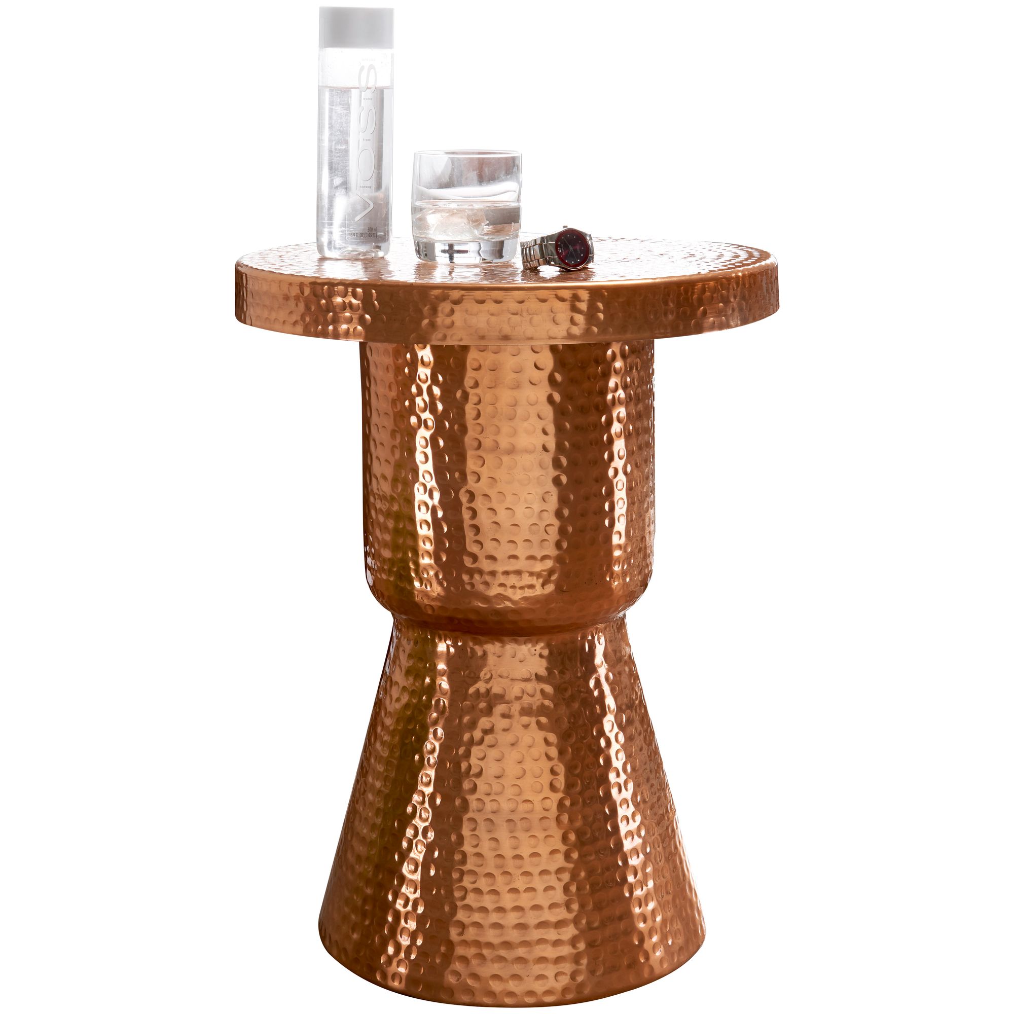 FineBuy Beistelltisch rund 43 cm Metall - Orientalischer Design Wohnzimmertisch Aluminium - Hammerschlag Alu kleiner Couchtisch - Dekotisch | Farbe: Gold