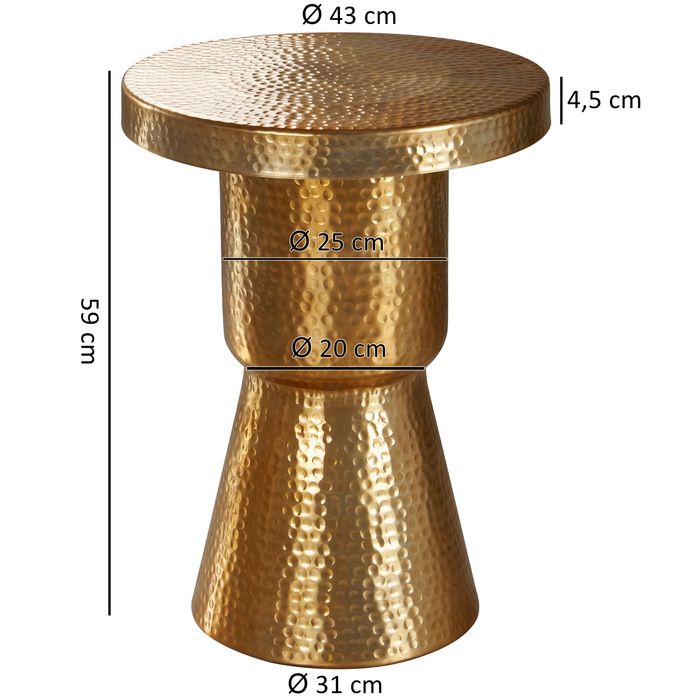 FineBuy Beistelltisch Ablagetisch 43 x 59 x 43 cm Aluminium Anstelltisch Alu – Maßzeichnung