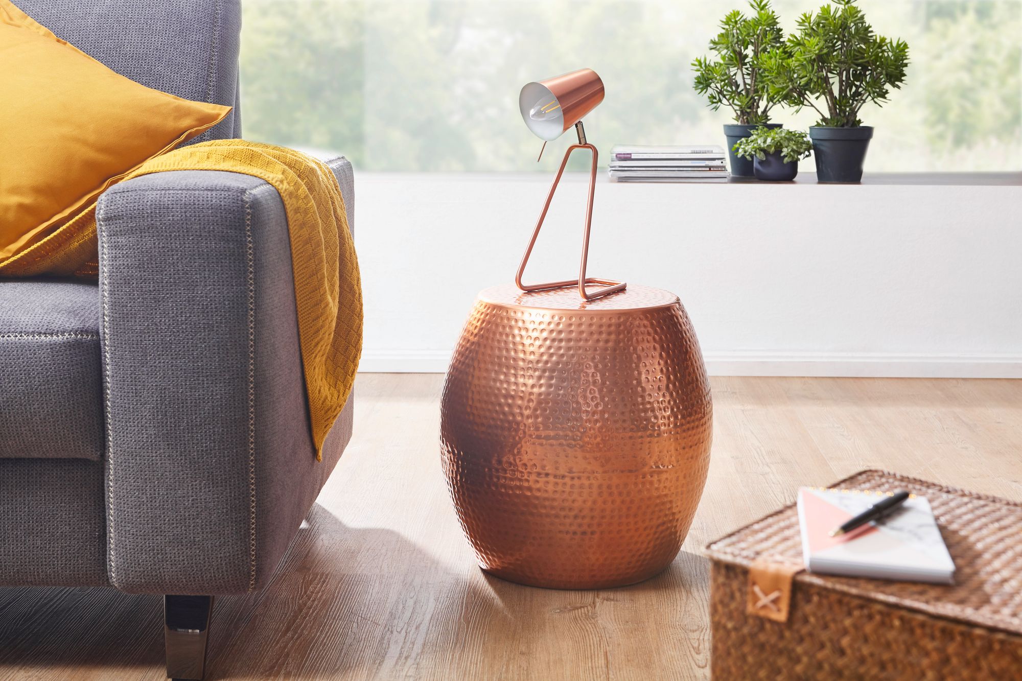FineBuy Beistelltisch rund 42 cm Metall - Orientalischer Design Wohnzimmertisch Aluminium - Hammerschlag Alu kleiner Couchtisch - Dekotisch | Farbe: Gold