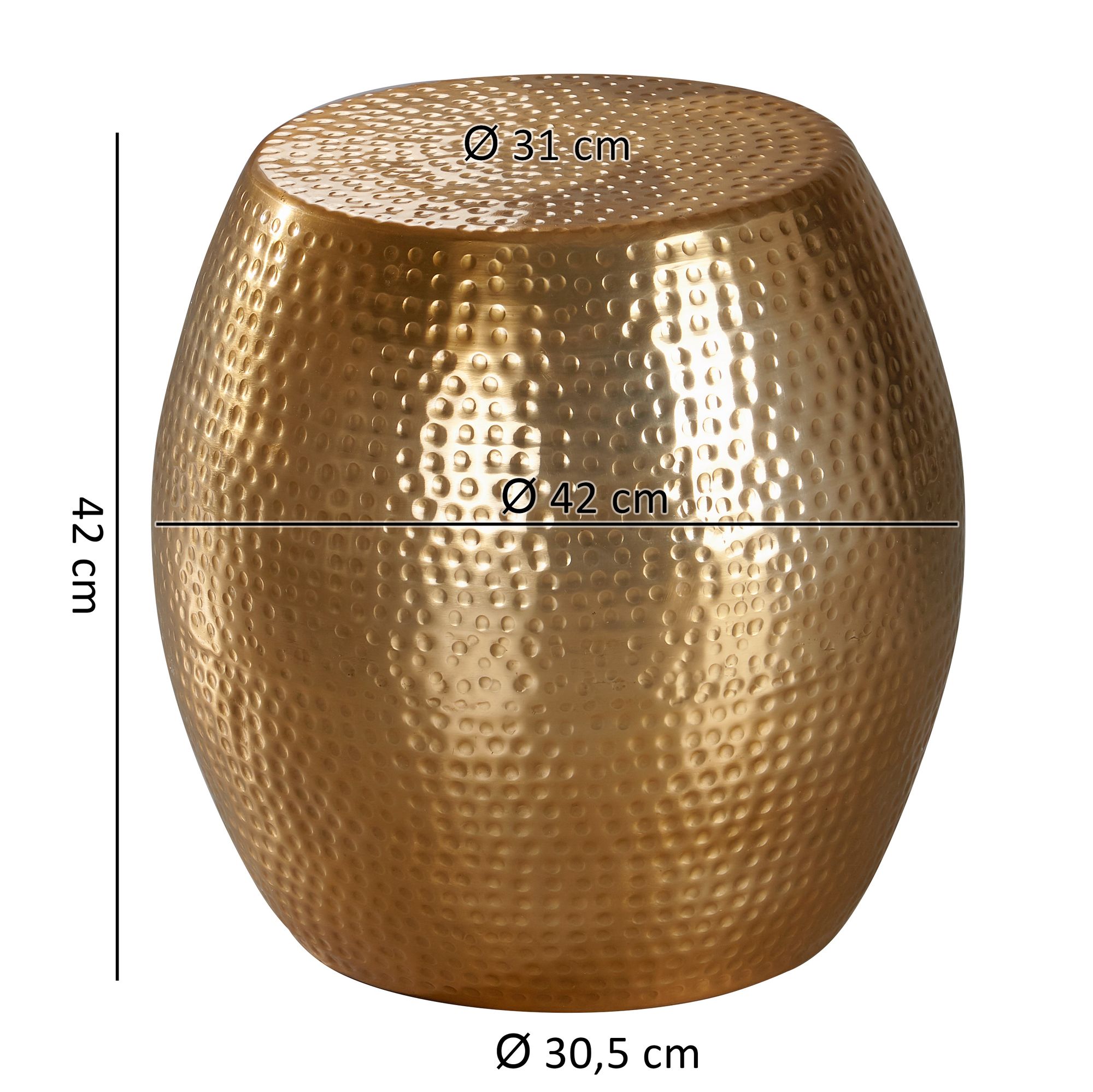 FineBuy Beistelltisch rund 42 cm Metall - Orientalischer Design Wohnzimmertisch Aluminium - Hammerschlag Alu kleiner Couchtisch - Dekotisch | Farbe: Gold
