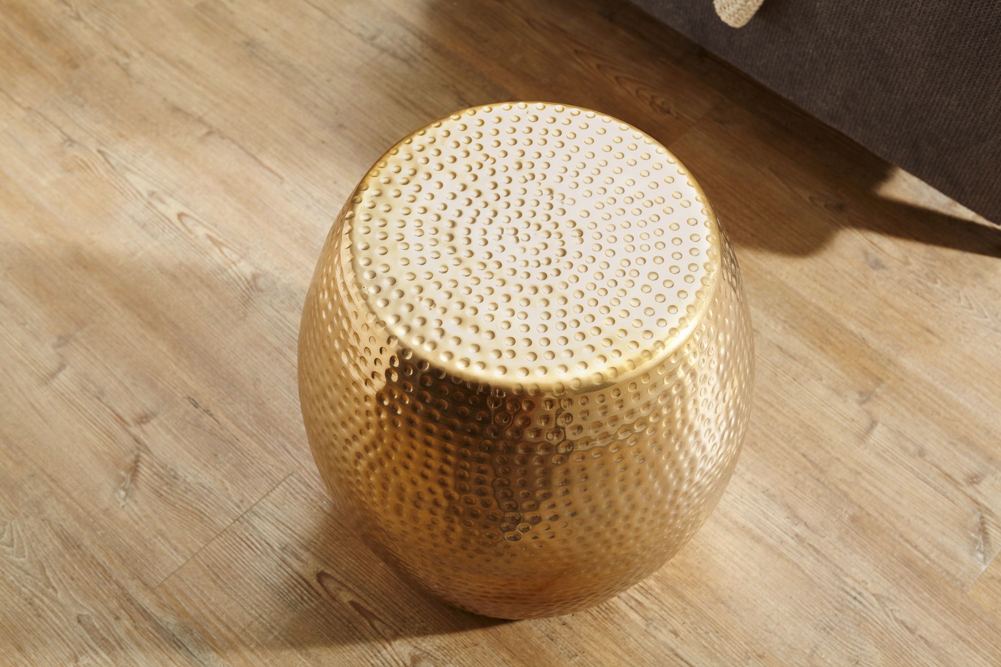 FineBuy Beistelltisch rund 42 cm Metall - Orientalischer Design Wohnzimmertisch Aluminium - Hammerschlag Alu kleiner Couchtisch - Dekotisch | Farbe: Gold