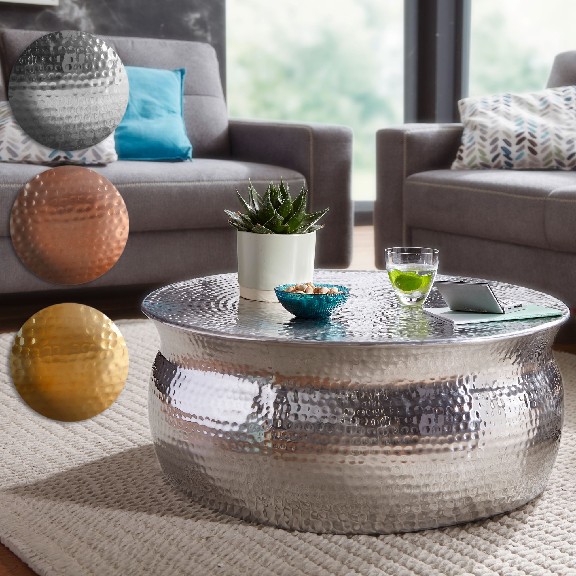 FineBuy Design Couchtisch rund 75 cm aus Metall - Handgefertigter Aluminium Wohnzimmertisch Hammerschlag - Orientalischer flacher Alu Sofatisch | Farbe: Gold FineBuy Design Couchtisch rund 75 cm aus Metall - Handgefertigter Aluminium Wohnzimmertisch Hammerschlag - Orientalischer flacher Alu Sofatisch | Farbe: Gold