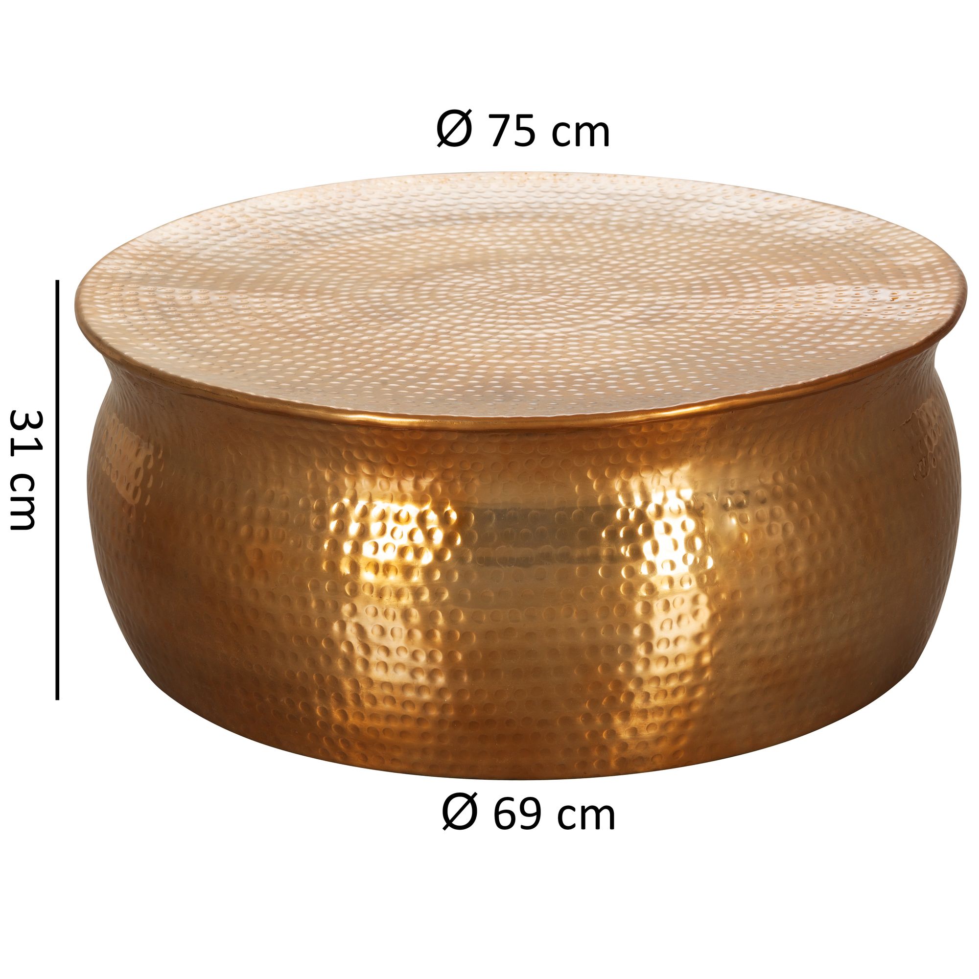 FineBuy Design Couchtisch rund 75 cm aus Metall - Handgefertigter Aluminium Wohnzimmertisch Hammerschlag - Orientalischer flacher Alu Sofatisch | Farbe: Gold FineBuy Design Couchtisch rund 75 cm aus Metall - Handgefertigter Aluminium Wohnzimmertisch Hammerschlag - Orientalischer flacher Alu Sofatisch | Farbe: Gold