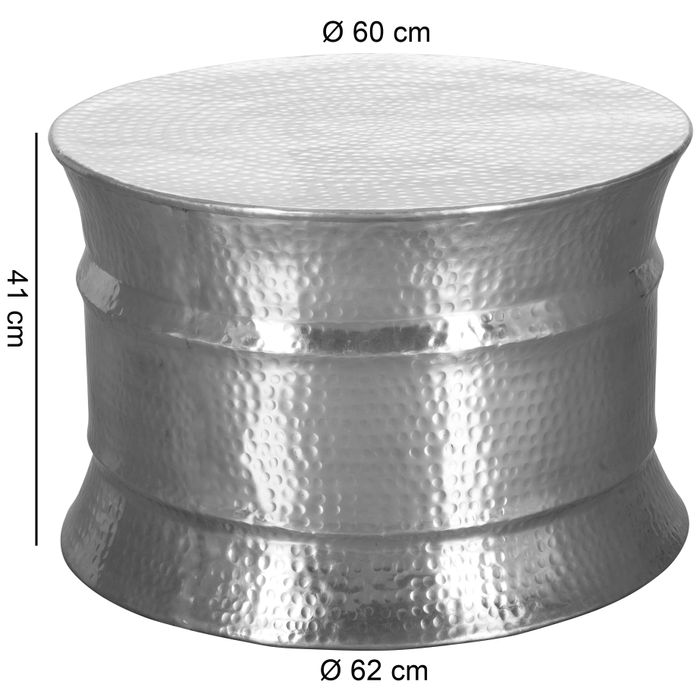 FineBuy Couchtisch Wohnzimmertisch Sofatisch rund Hammerschlag Metall Alu Modern – Maßzeichnung