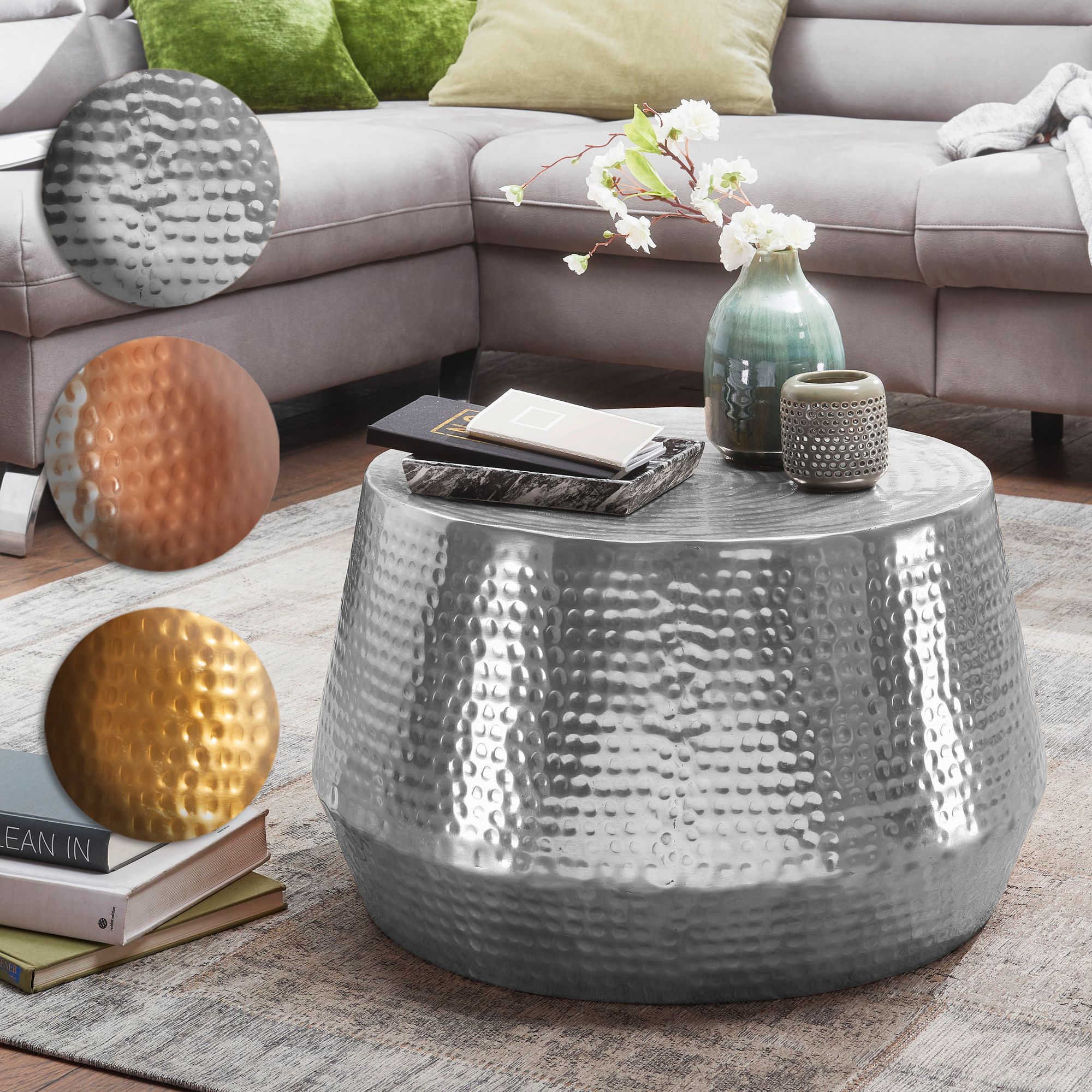 FineBuy Design Couchtisch rund 60 cm aus Metall - Handgefertigter Aluminium Wohnzimmertisch Hammerschlag - Orientalischer Alu Beistelltisch | Farbe: Gold FineBuy Design Couchtisch rund 60 cm aus Metall - Handgefertigter Aluminium Wohnzimmertisch Hammerschlag - Orientalischer Alu Beistelltisch | Farbe: Gold