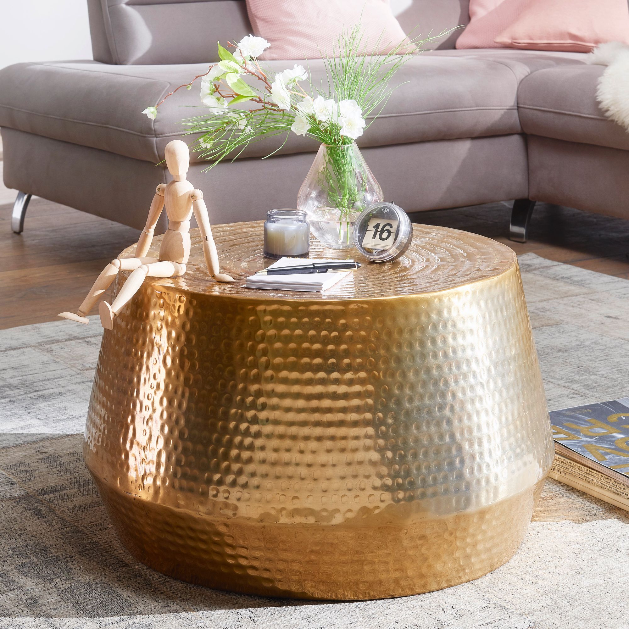 FineBuy Couchtisch Ø 60 cm Aluminium Beistelltisch Sofatisch Wohnzimmertisch Alu – Ansicht 1