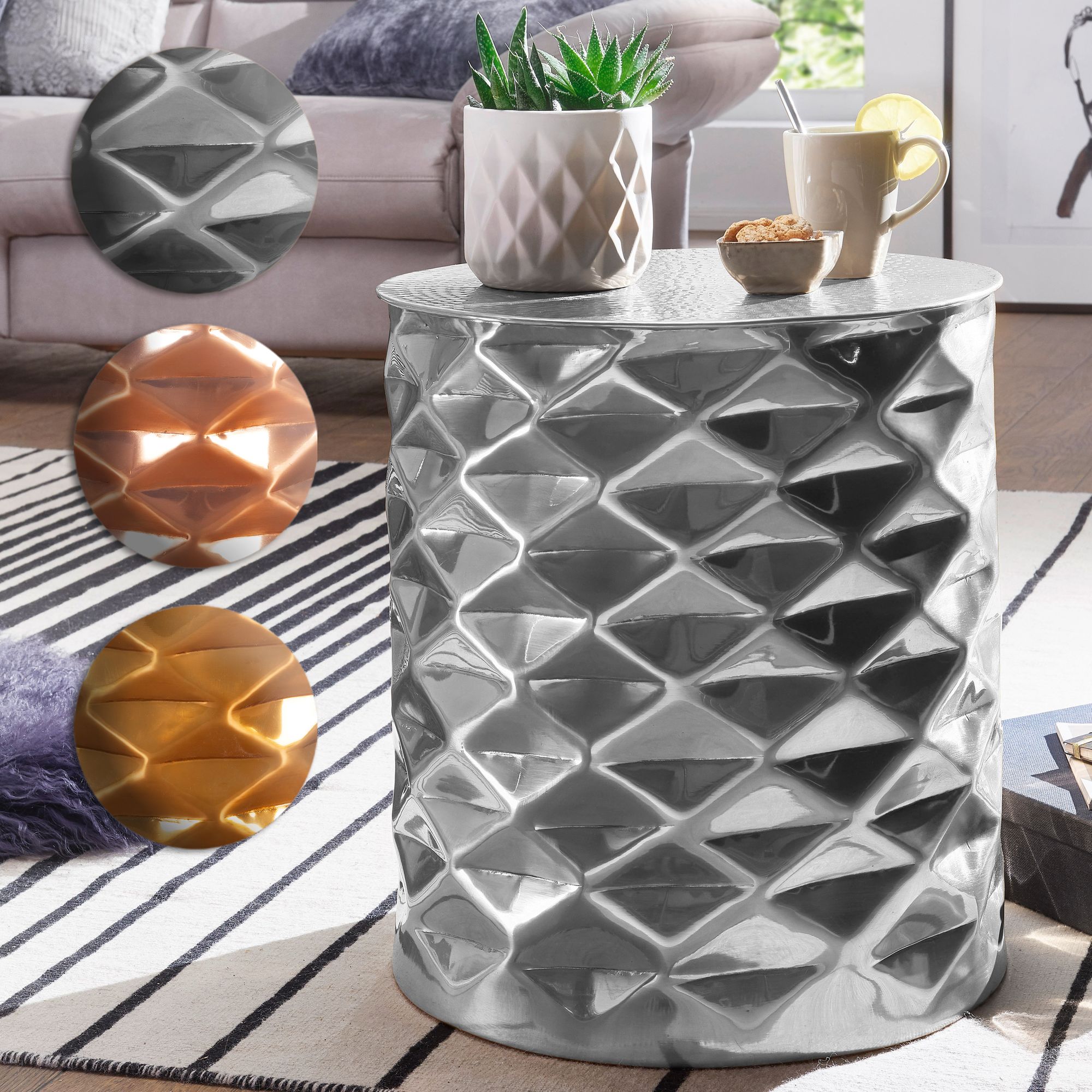 FineBuy Beistelltisch Ø43,5 cm Aluminium Sofatisch Anstelltisch Couchtisch Rund – Ansicht 1