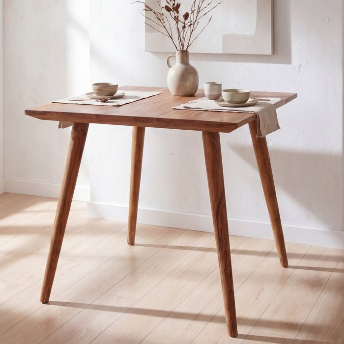 FineBuy Esszimmertisch Sheesham rustikal Massiv-Holz, Design Landhaus Esstisch, Tisch für Esszimmer klein, 4 - 6 Personen