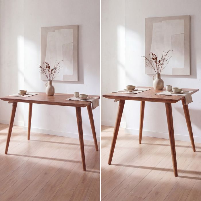 FineBuy Esszimmertisch Sheesham rustikal Massiv-Holz, Design Landhaus Esstisch, Tisch für Esszimmer klein, 4 - 6 Personen