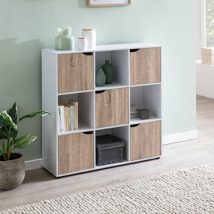 FineBuy Standregal MASSA 89 x 91 x 29 cm Bücherregal mit 9 Fächern Sonoma, Sideboard mit 5 Türen, Modernes Würfelregal Raumteiler, Flurschrank offen, Cuberegal Kommode Wohnregal 4250950284593