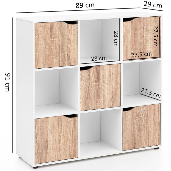 FineBuy Standregal MASSA Bücherregal mit 9 Fächern Sideboard Würfelregal Kommode – Maßzeichnung