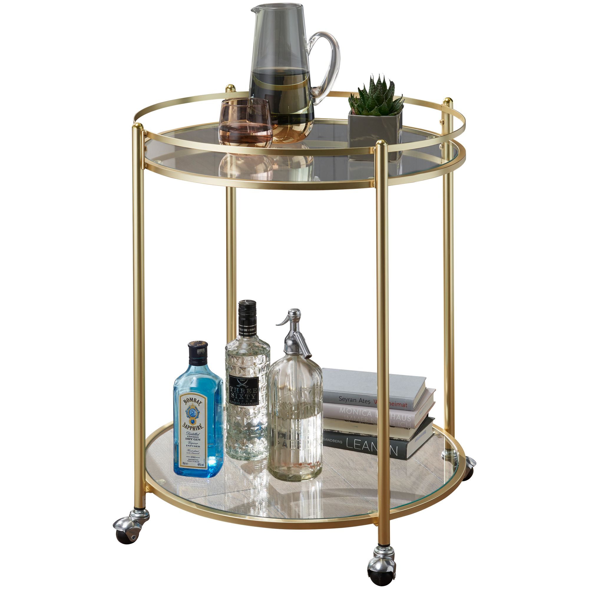 FineBuy Servierwagen Gold Ø 57cm Beistelltisch Teewagen Rollen Küchenwagen – Ansicht 6