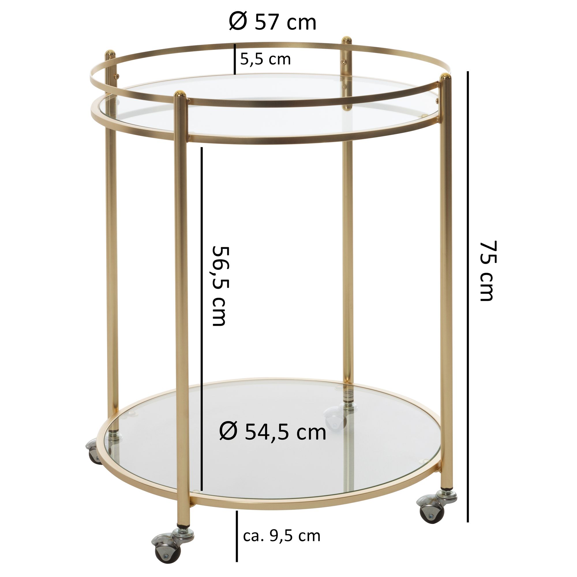 FineBuy Servierwagen Gold Ø 57cm Beistelltisch Teewagen Rollen Küchenwagen – Ansicht 3