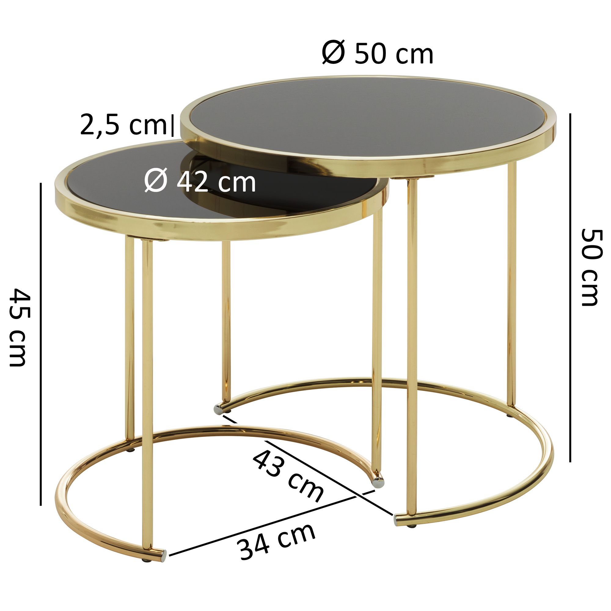 FineBuy Satztisch COMO schwarz/Gold Beistelltisch Metall/Glas Couchtisch 2er Set – Ansicht 3