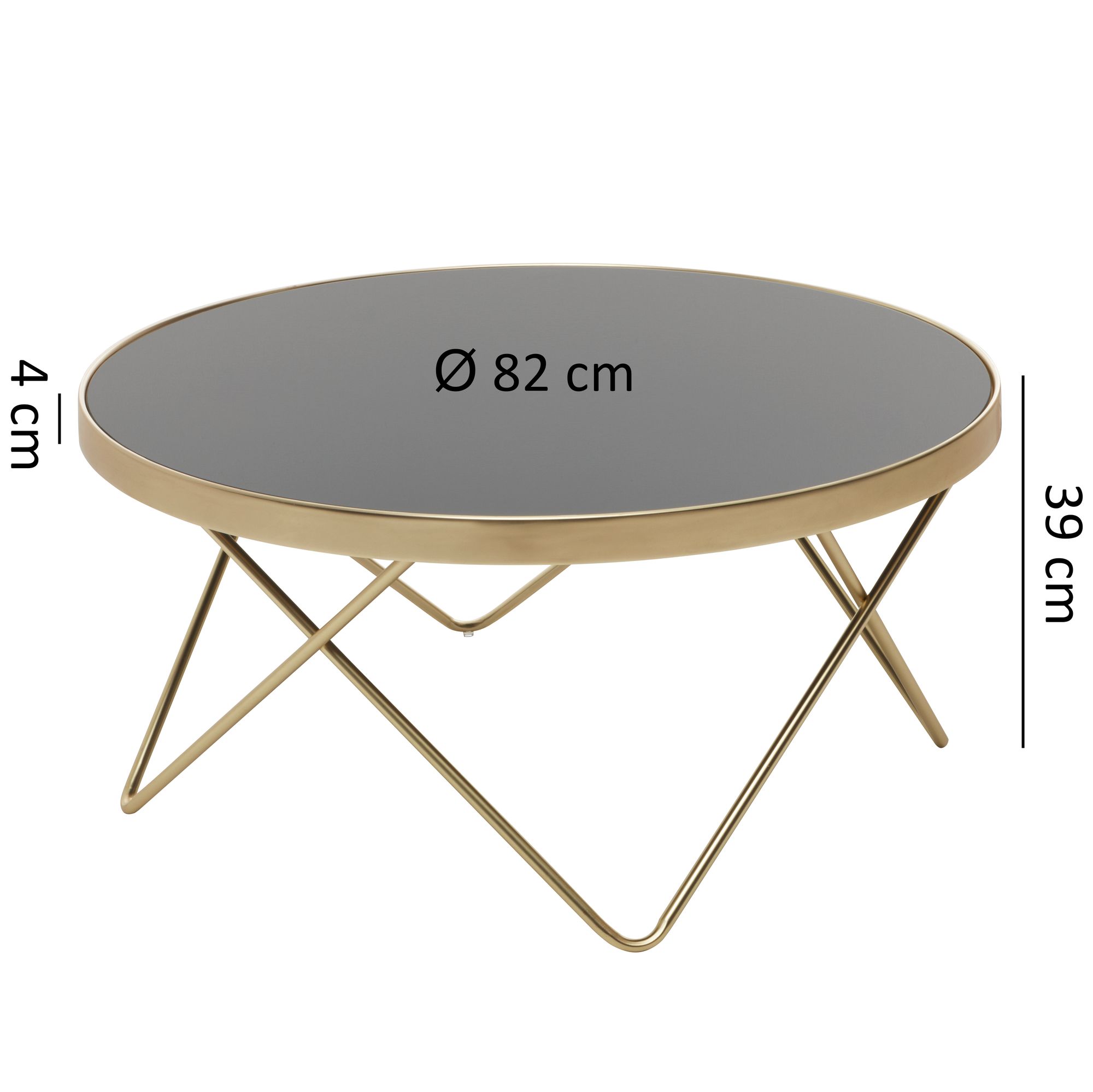 FineBuy Couchtisch Schwarz Gold Glasplatte Wohnzimmertisch Ø 82 cm – Ansicht 3