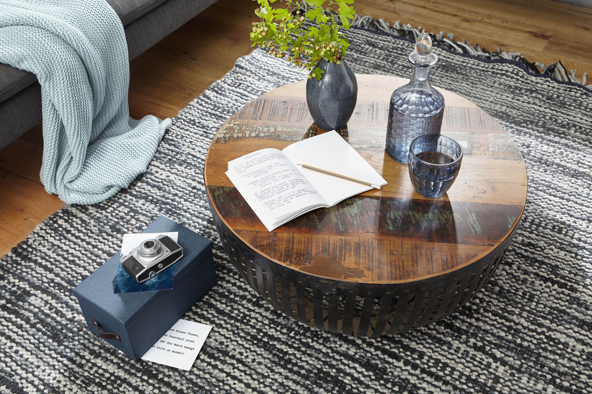 Couchtisch FineBuy Sofatisch 70 cm Tisch Holz Massiv Metall Wohnzimmertisch – Ansicht 4