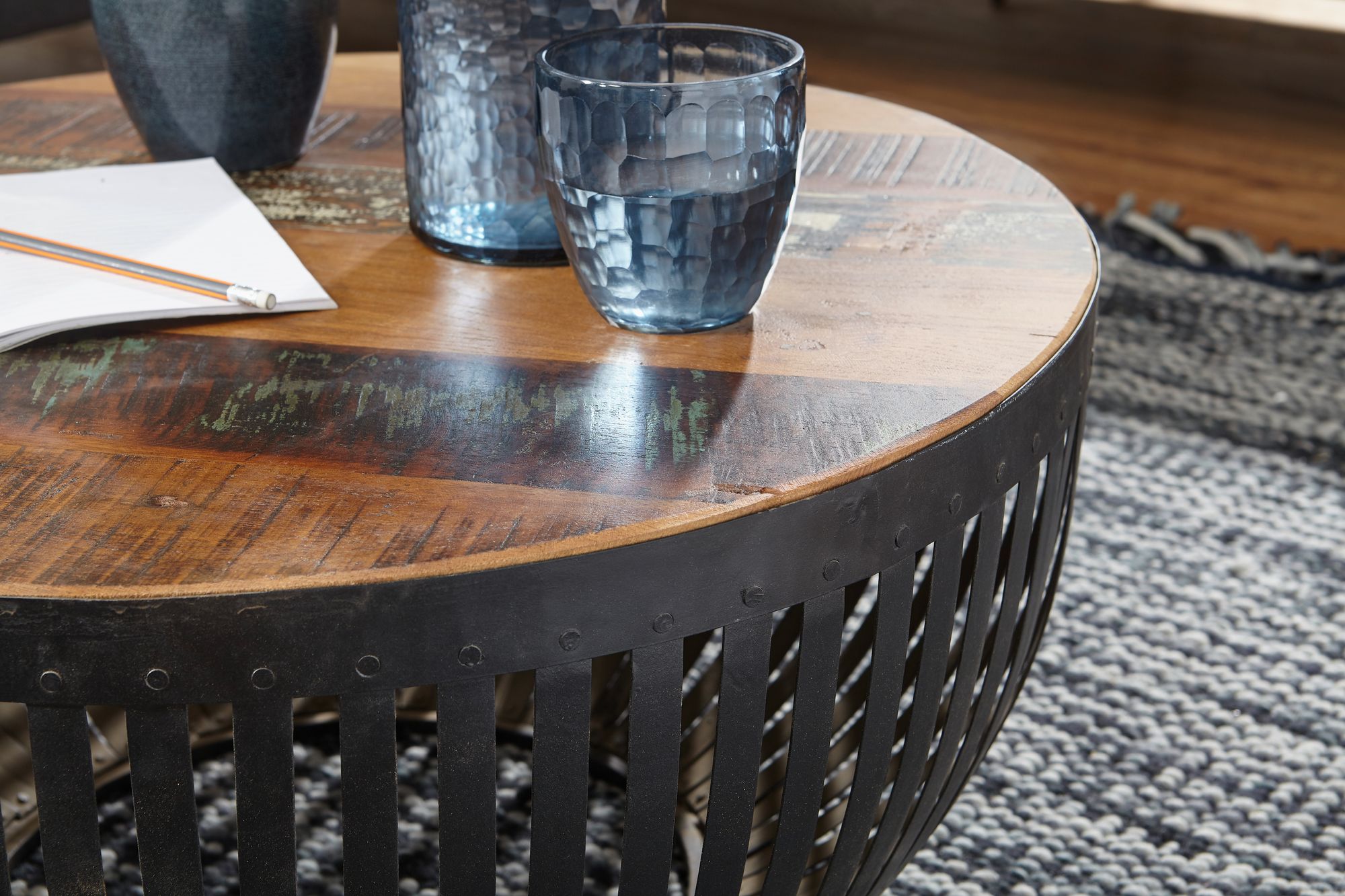 Couchtisch FineBuy Sofatisch 70 cm Tisch Holz Massiv Metall Wohnzimmertisch – Ansicht 6