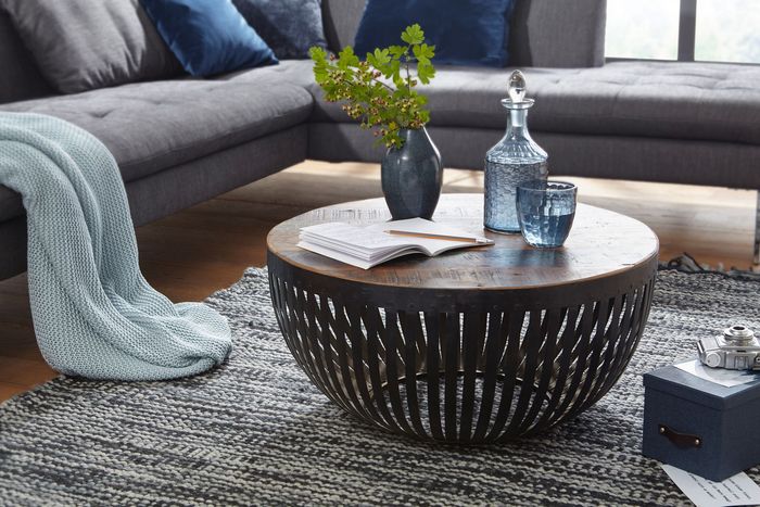 FineBuy Couchtisch 70x33x70 cm Holz / Metall Wohnzimmertisch Industrial, Clubtisch Tisch Wohnzimmer, Sofatisch mit Metallgestell, Loungetisch massiv, Design Stubentisch rund 4250950285262