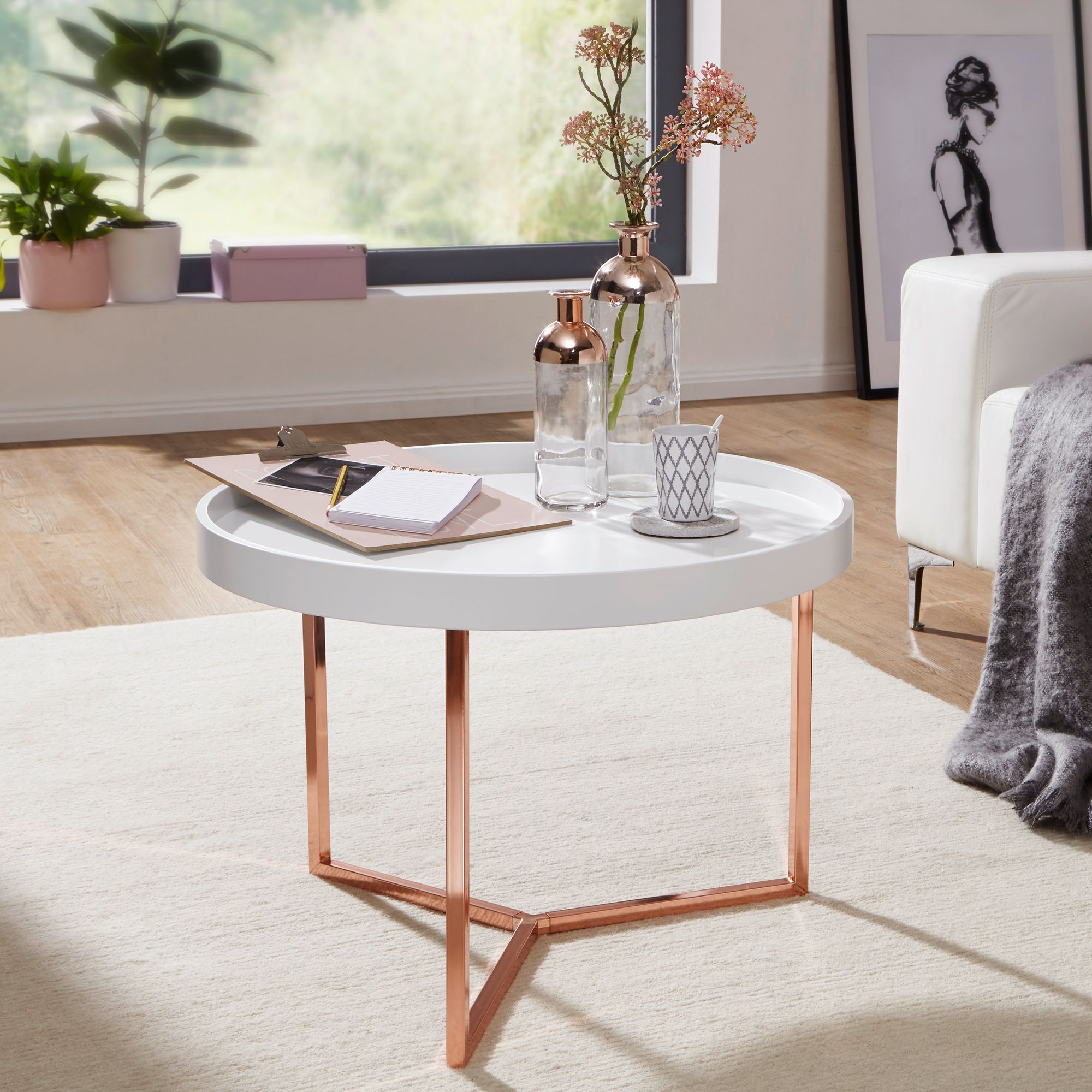 FineBuy Couchtisch JESI Sofatisch rund Tabletttisch Beistelltisch Retro Metall – Ansicht 1