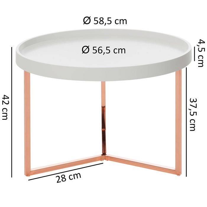 FineBuy Couchtisch JESI Sofatisch rund Tabletttisch Beistelltisch Retro Metall – Maßzeichnung