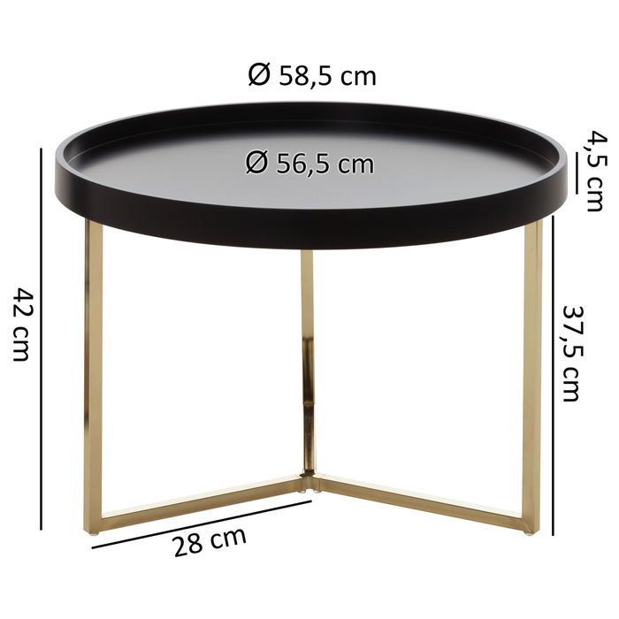 FineBuy Couchtisch JESI Sofatisch rund Tabletttisch Beistelltisch Retro Metall – Maßzeichnung