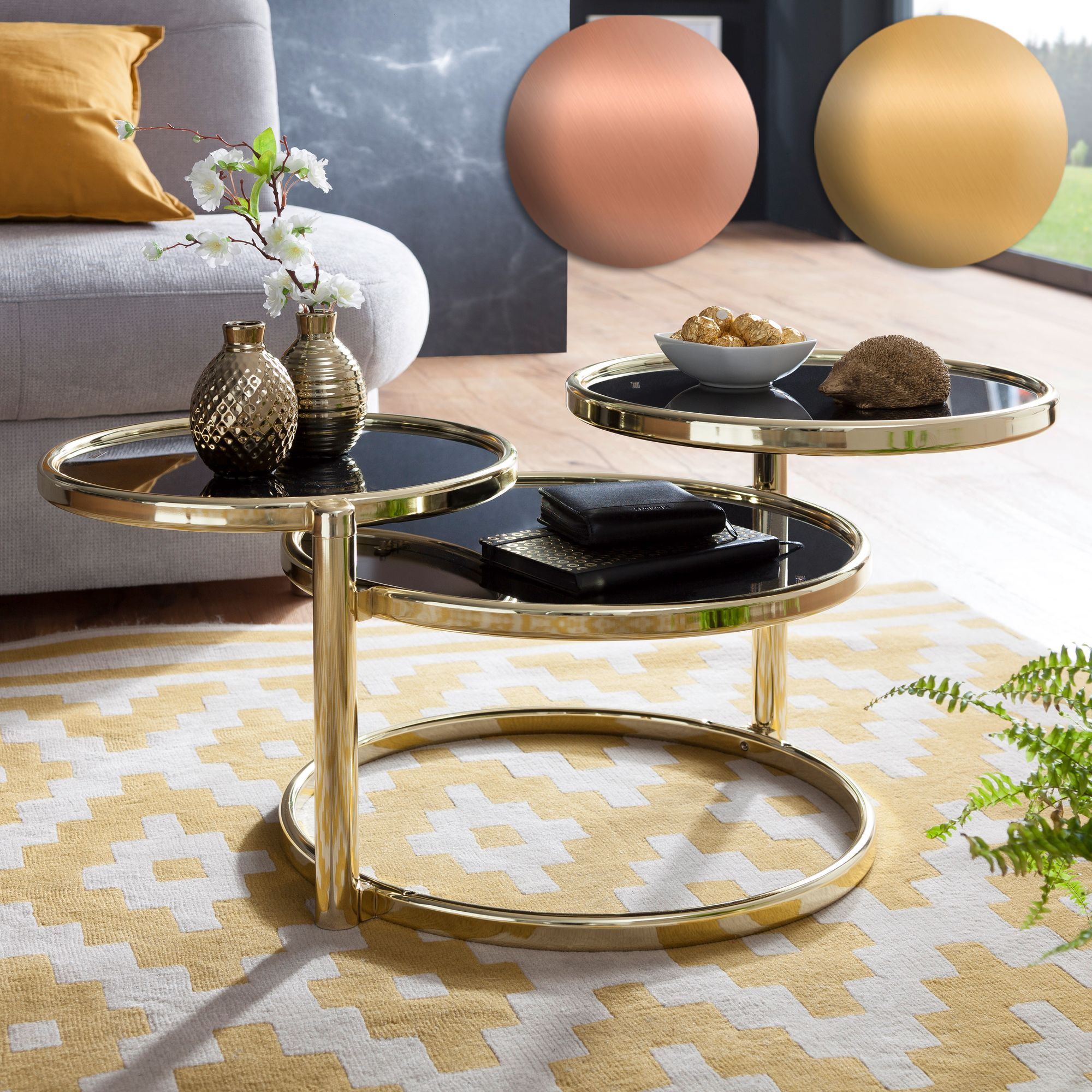 FineBuy Couchtisch mit 3 Tischplatten 58 x 43 x 58 cm, Beistelltisch rund, Design Wohnzimmertisch Glas / Metall, Designer Glastisch Sofatisch modern, Kleiner Loungetisch | Farbe: Gold FineBuy Couchtisch mit 3 Tischplatten 58 x 43 x 58 cm, Beistelltisch rund, Design Wohnzimmertisch Glas / Metall, Designer Glastisch Sofatisch modern, Kleiner Loungetisch | Farbe: Gold