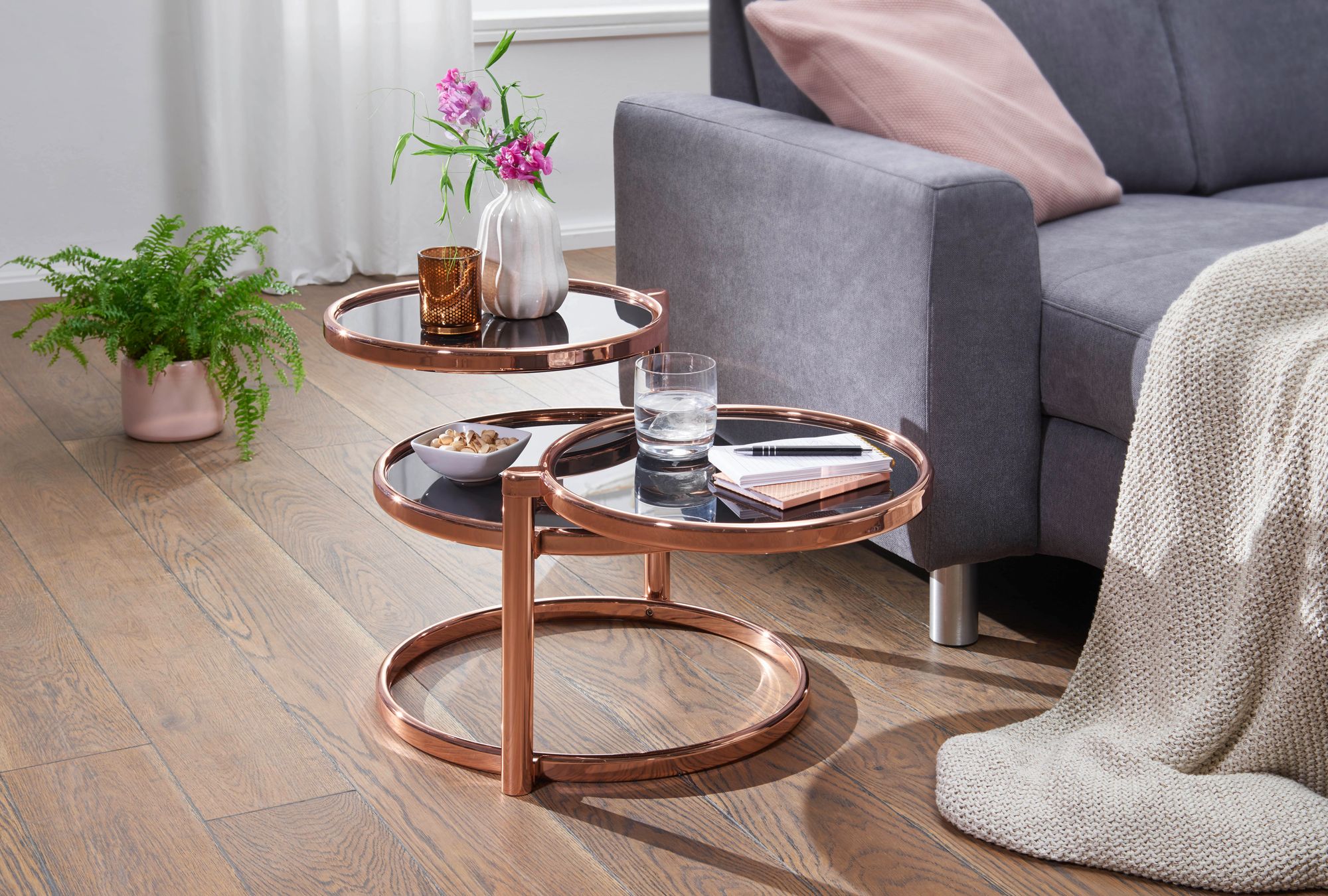 FineBuy Couchtisch mit 3 Tischplatten 58 x 43 x 58 cm, Beistelltisch rund, Design Wohnzimmertisch Glas / Metall, Designer Glastisch Sofatisch modern, Kleiner Loungetisch | Farbe: Gold FineBuy Couchtisch mit 3 Tischplatten 58 x 43 x 58 cm, Beistelltisch rund, Design Wohnzimmertisch Glas / Metall, Designer Glastisch Sofatisch modern, Kleiner Loungetisch | Farbe: Gold