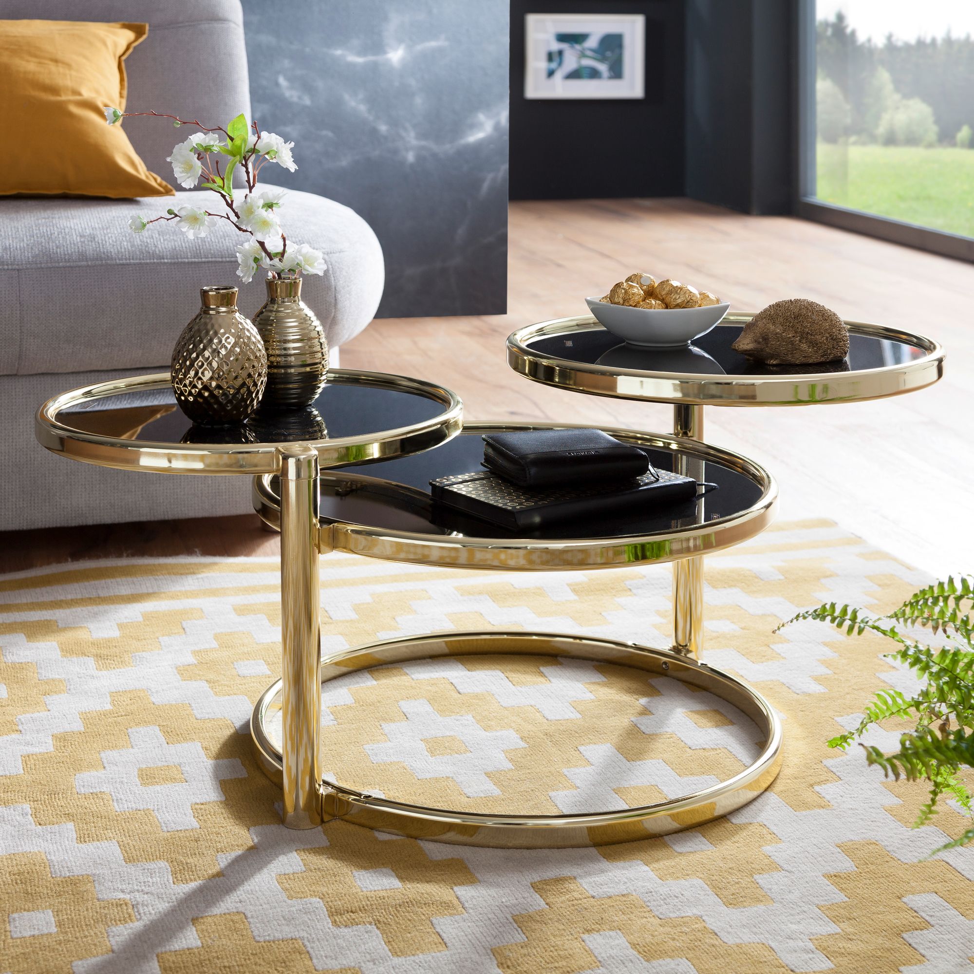 FineBuy Couchtisch Metall Glas Beistelltisch Wohnzimmertisch Sofatisch 58cm Rund – Ansicht 1