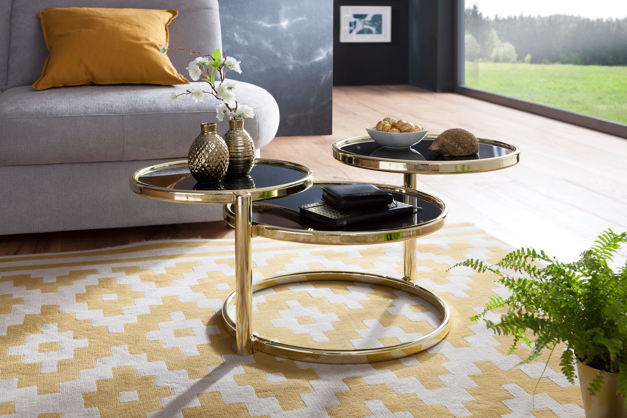 FineBuy Couchtisch Metall Glas Beistelltisch Wohnzimmertisch Sofatisch 58cm Rund – Ansicht 2