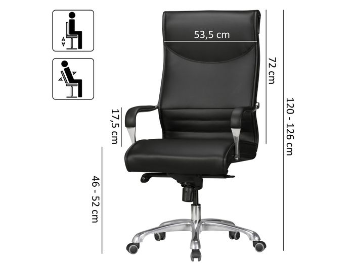 FineBuy Bürostuhl BIGBOSS Kunstleder Chefsessel ergonomisch Drehstuhl 150 kg XXL – Maßzeichnung