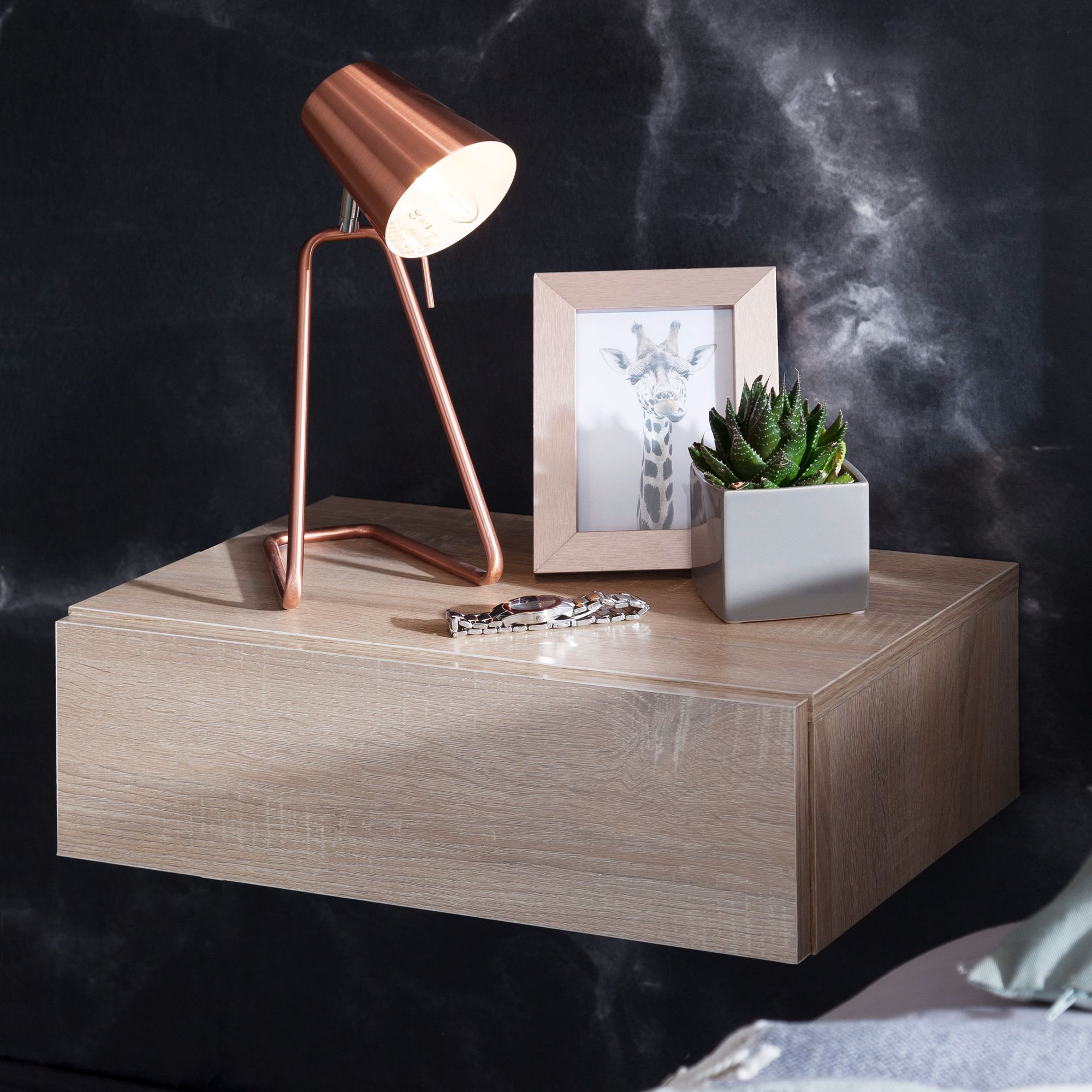 Wandregal mit Schublade Nachtkommode Nachtschrank hängend schwebend Wandboard – Ansicht 1