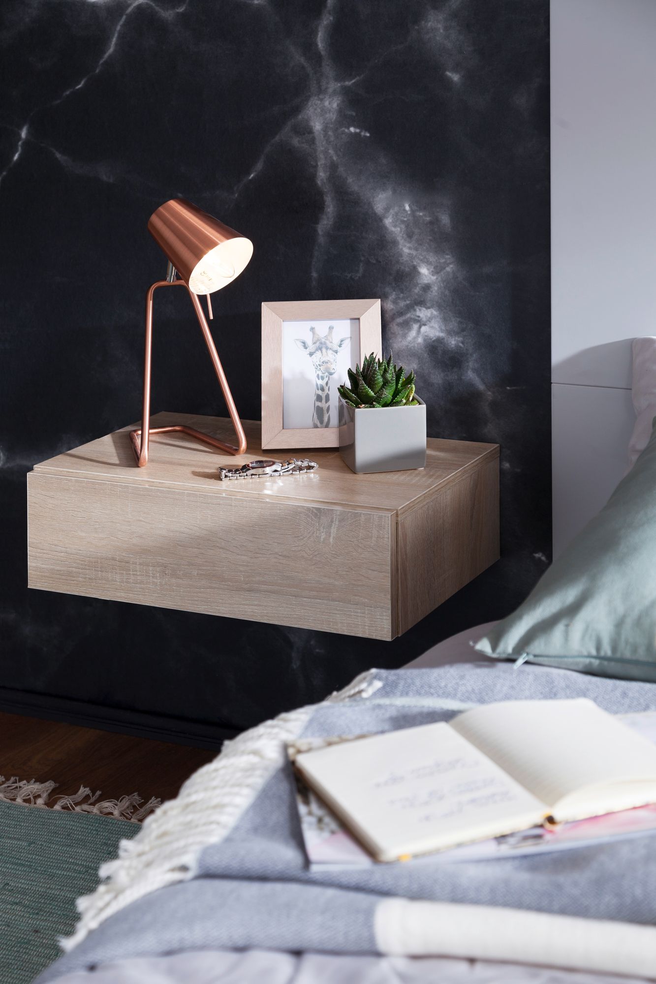 Wandregal mit Schublade Nachtkommode Nachtschrank hängend schwebend Wandboard – Ansicht 2