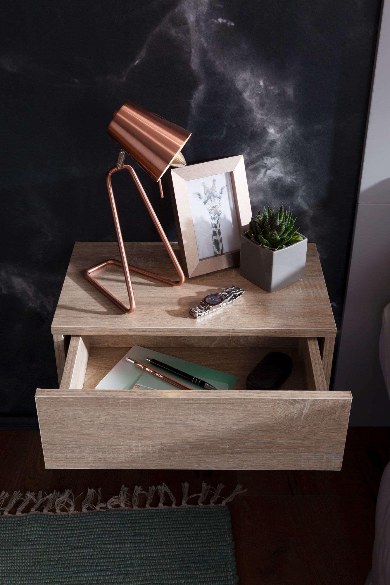Wandregal mit Schublade Nachtkommode Nachtschrank hängend schwebend Wandboard – Ansicht 4