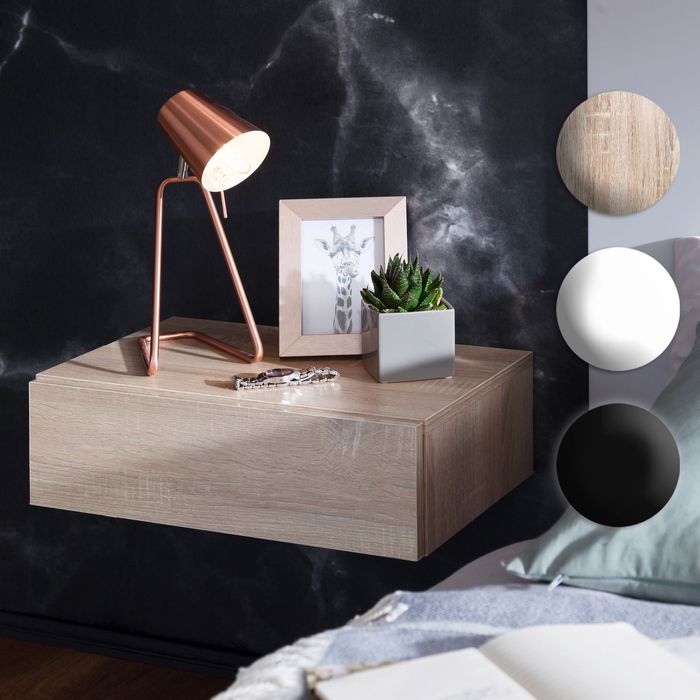 FineBuy Nachtkonsole ZADAR für Wandmontage 46x15x30cm Nachttisch Holz, Wandregal mit Schublade, Nachtschrank Wandboard für Boxspringbett schwebend, Wandkonsole Nachtkästchen hängend 16977
