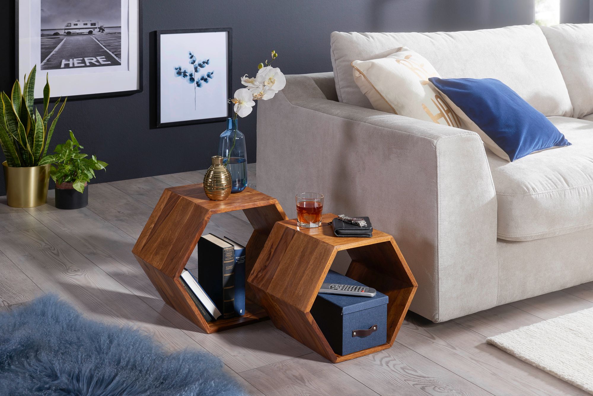 Beistelltisch 2er Set FineBuy Satztisch Wohnzimmertisch Holz Massiv Tisch Klein – Ansicht 2