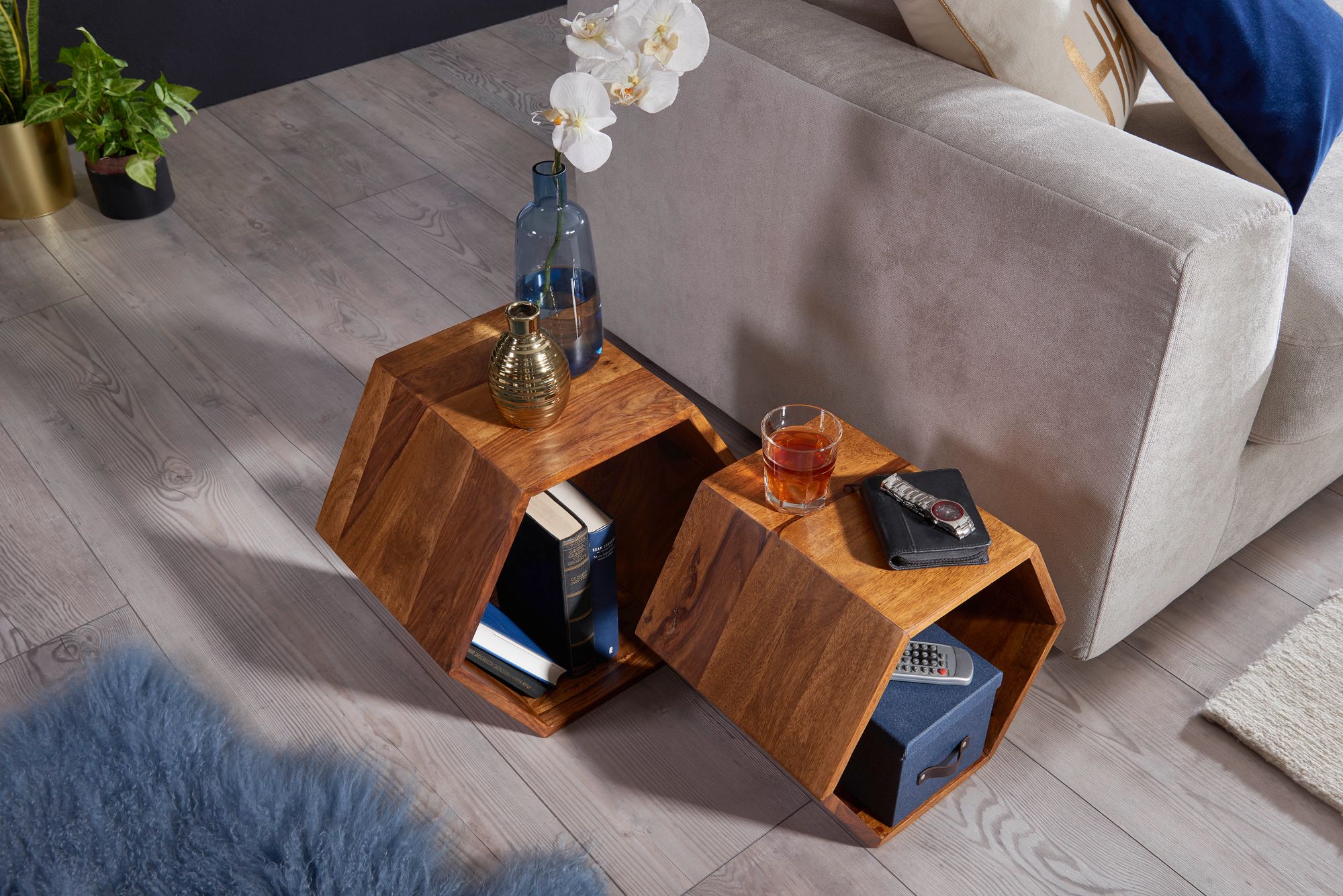 Beistelltisch 2er Set FineBuy Satztisch Wohnzimmertisch Holz Massiv Tisch Klein – Ansicht 4