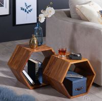 Beistelltisch 2er Set FineBuy Satztisch Wohnzimmertisch Holz Massiv Tisch Klein – Ansicht 1
