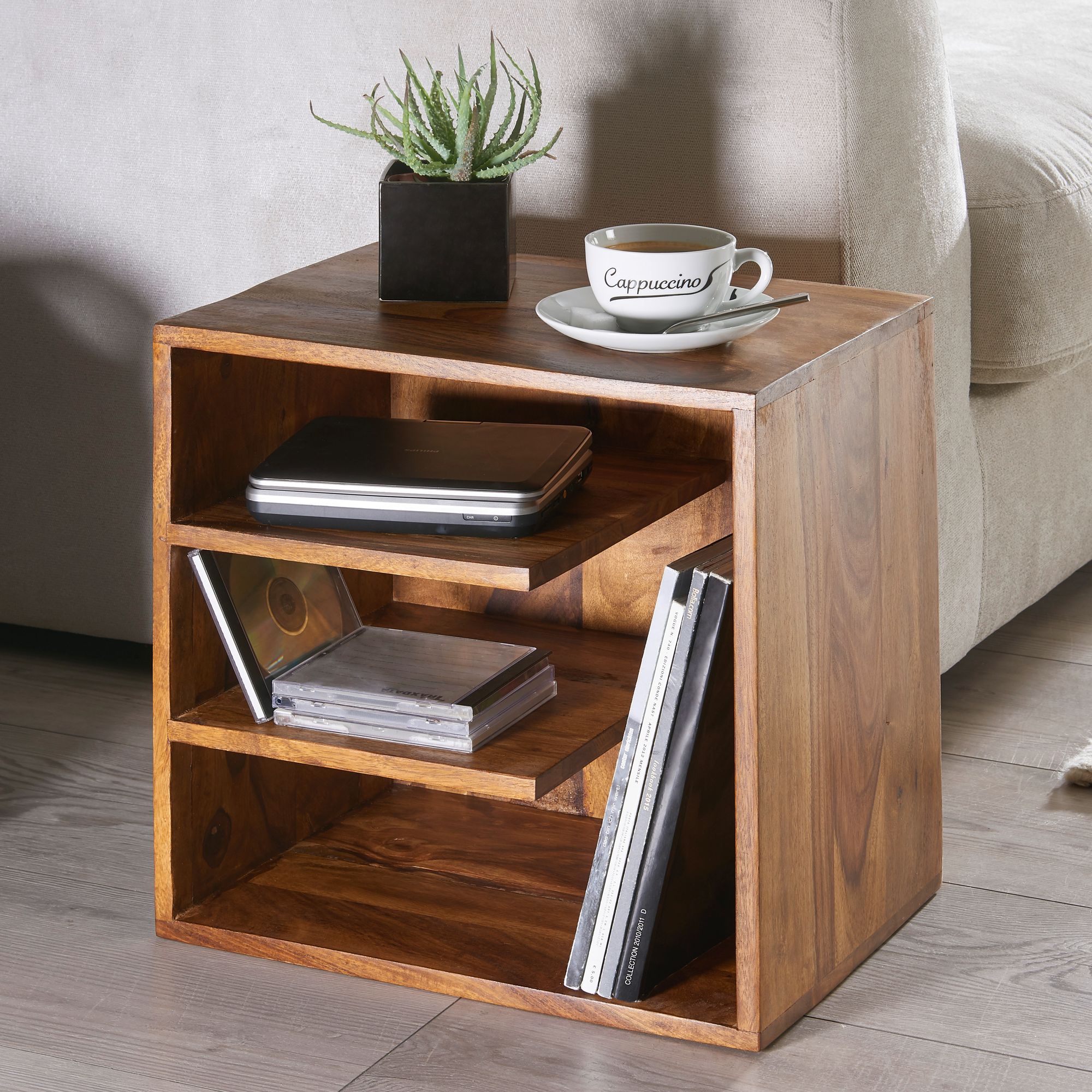 FineBuy Beistelltisch 43x43x30 cm Wohnzimmertisch Holz massiv Nachttisch – Ansicht 1