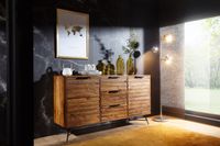 Massivholz Sideboard 160cm Sheesham Kommode mit 2 Türen & 3 Schubladen Industrial Design Metall schwarz – Ansicht 7
