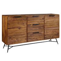 Massivholz Sideboard 160cm Sheesham Kommode mit 2 Türen & 3 Schubladen Industrial Design Metall schwarz – Ansicht 6