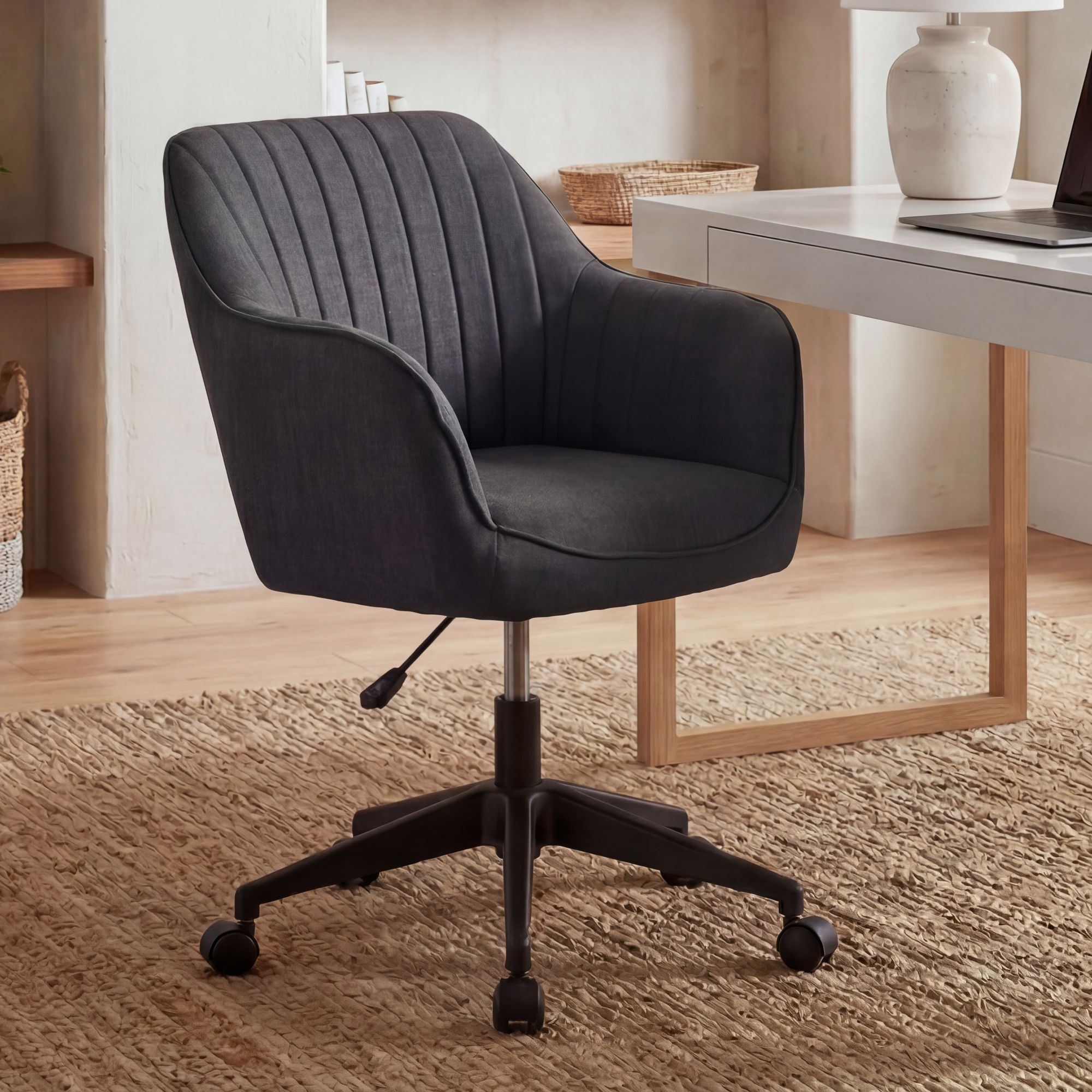 FineBuy Schreibtischstuhl MIAMI Stoff Drehstuhl Bürostuhl 120 kg Schalenstuhl – Ansicht 1