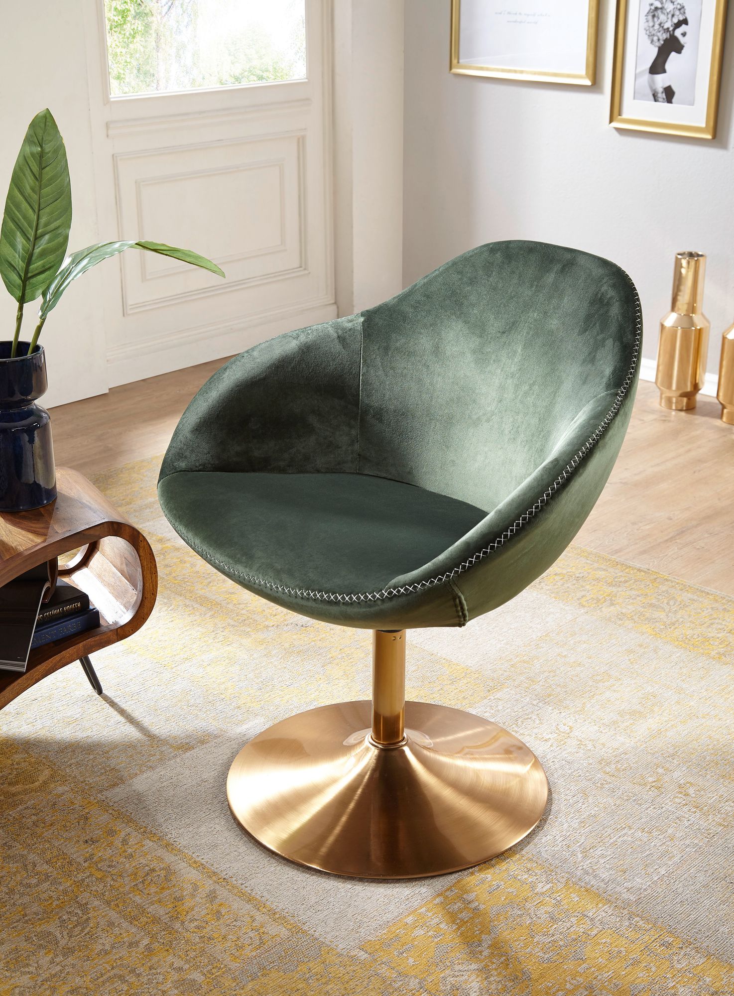 FineBuy Loungesessel SIRAN Drehstuhl Clubsessel Samt Cocktailsessel Barsessel – Ansicht 4