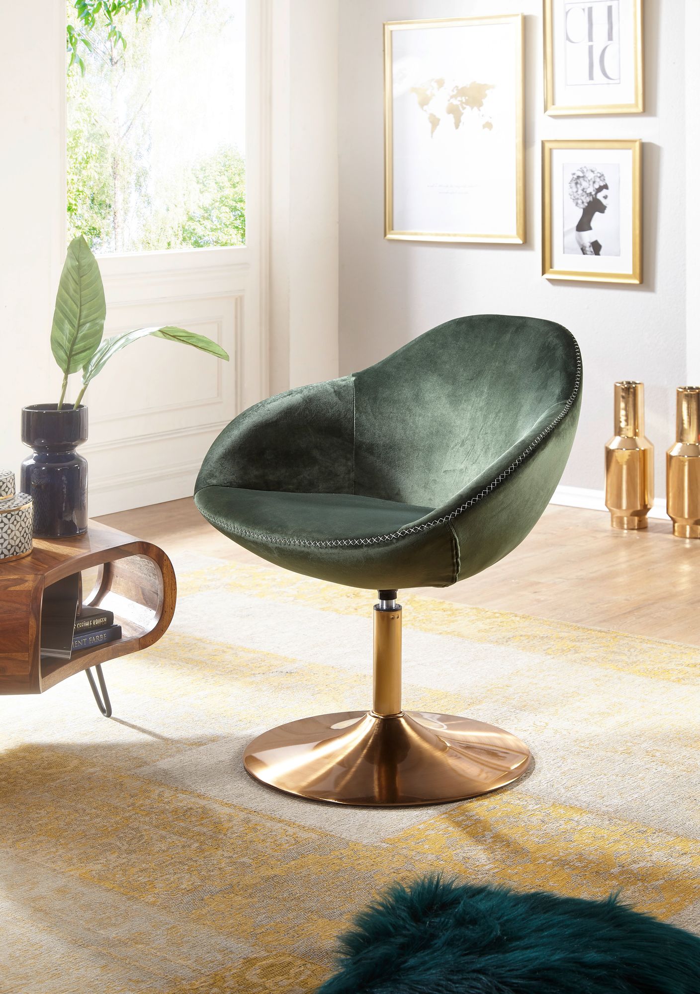 FineBuy Loungesessel SIRAN Drehstuhl Clubsessel Samt Cocktailsessel Barsessel – Ansicht 2