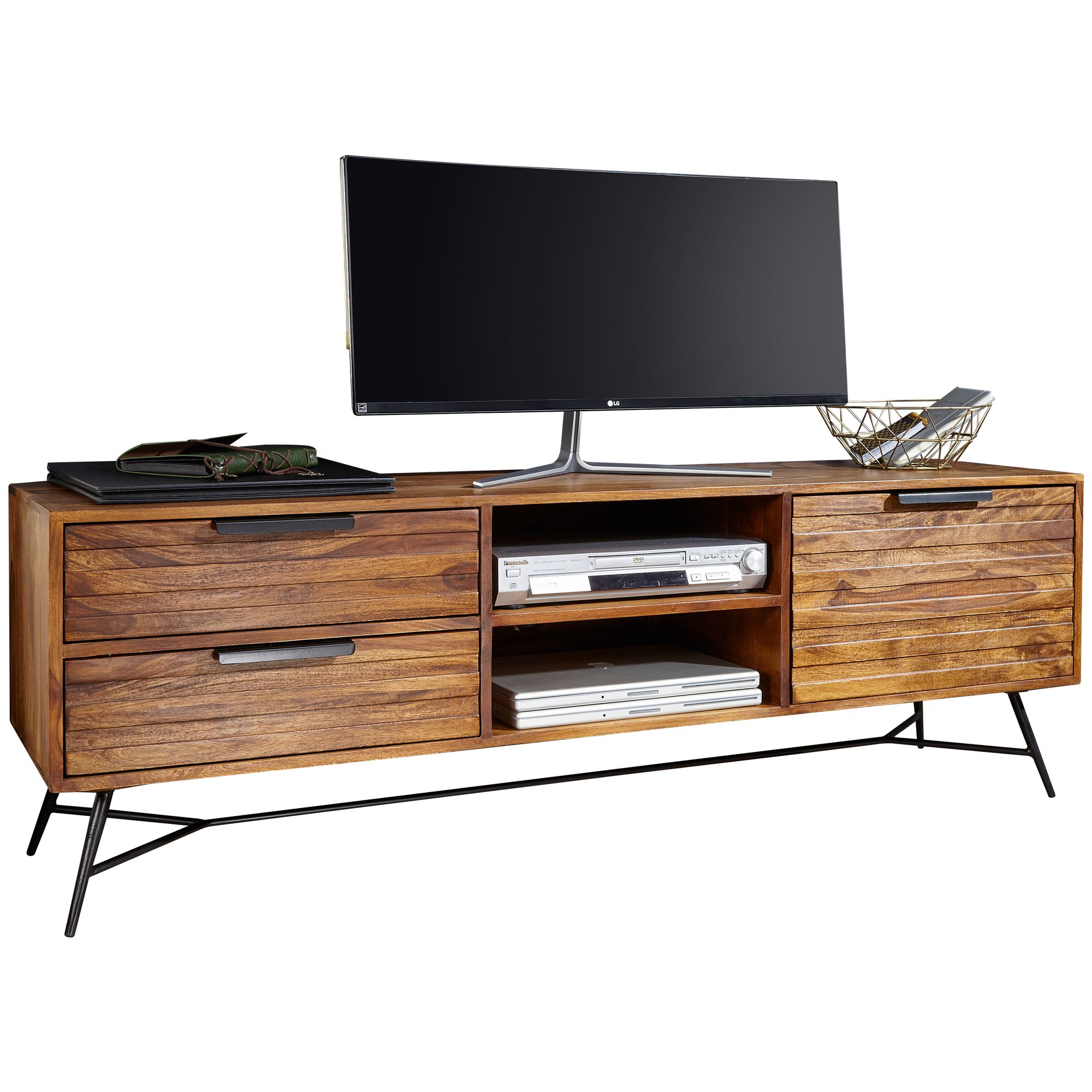 FineBuy Lowboard Sheesham Massiv Holz Hifi Board Fernsehschrank Wohnzimmer – Ansicht 8