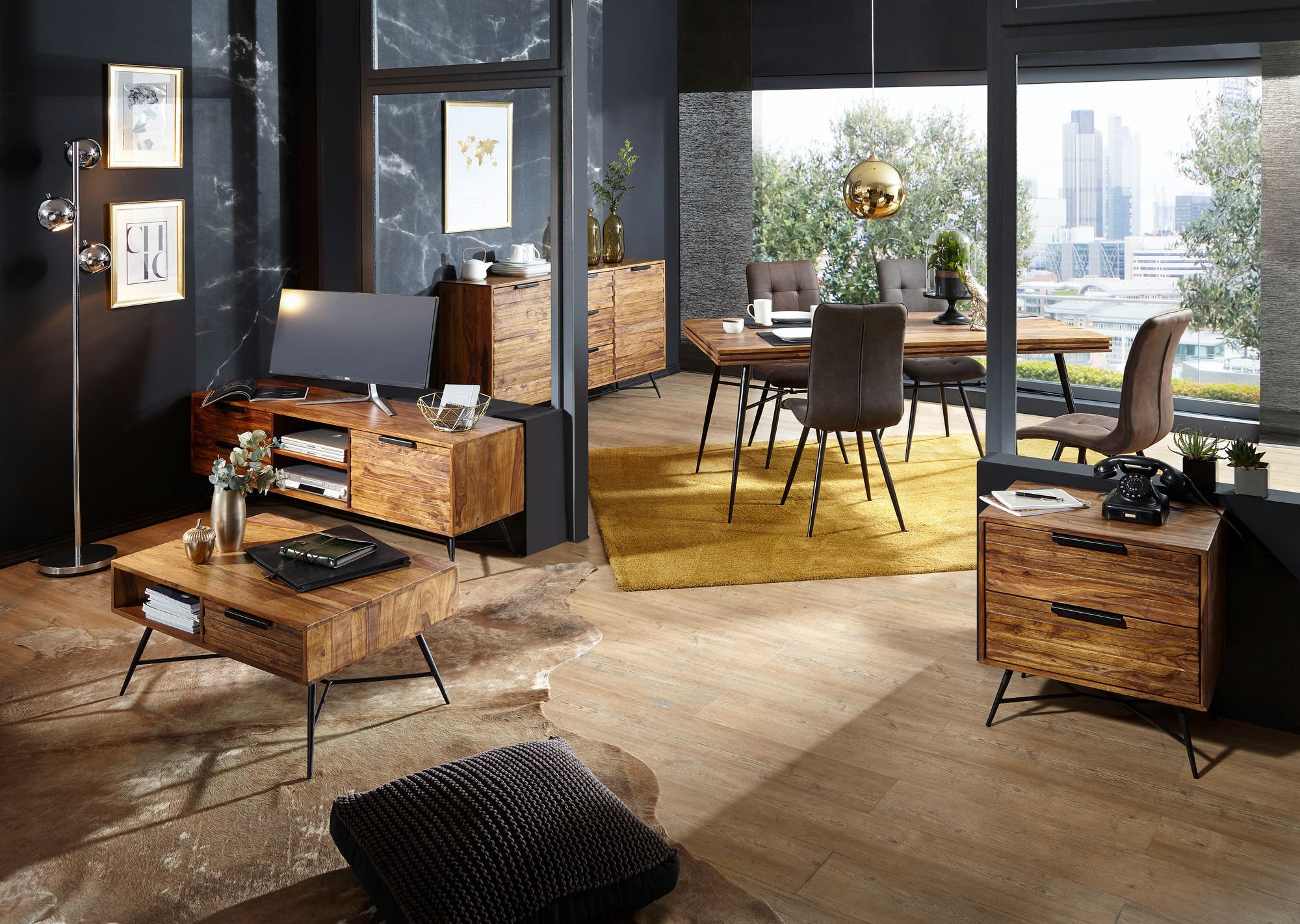 FineBuy Lowboard Sheesham Massiv Holz Hifi Board Fernsehschrank Wohnzimmer – Ansicht 7
