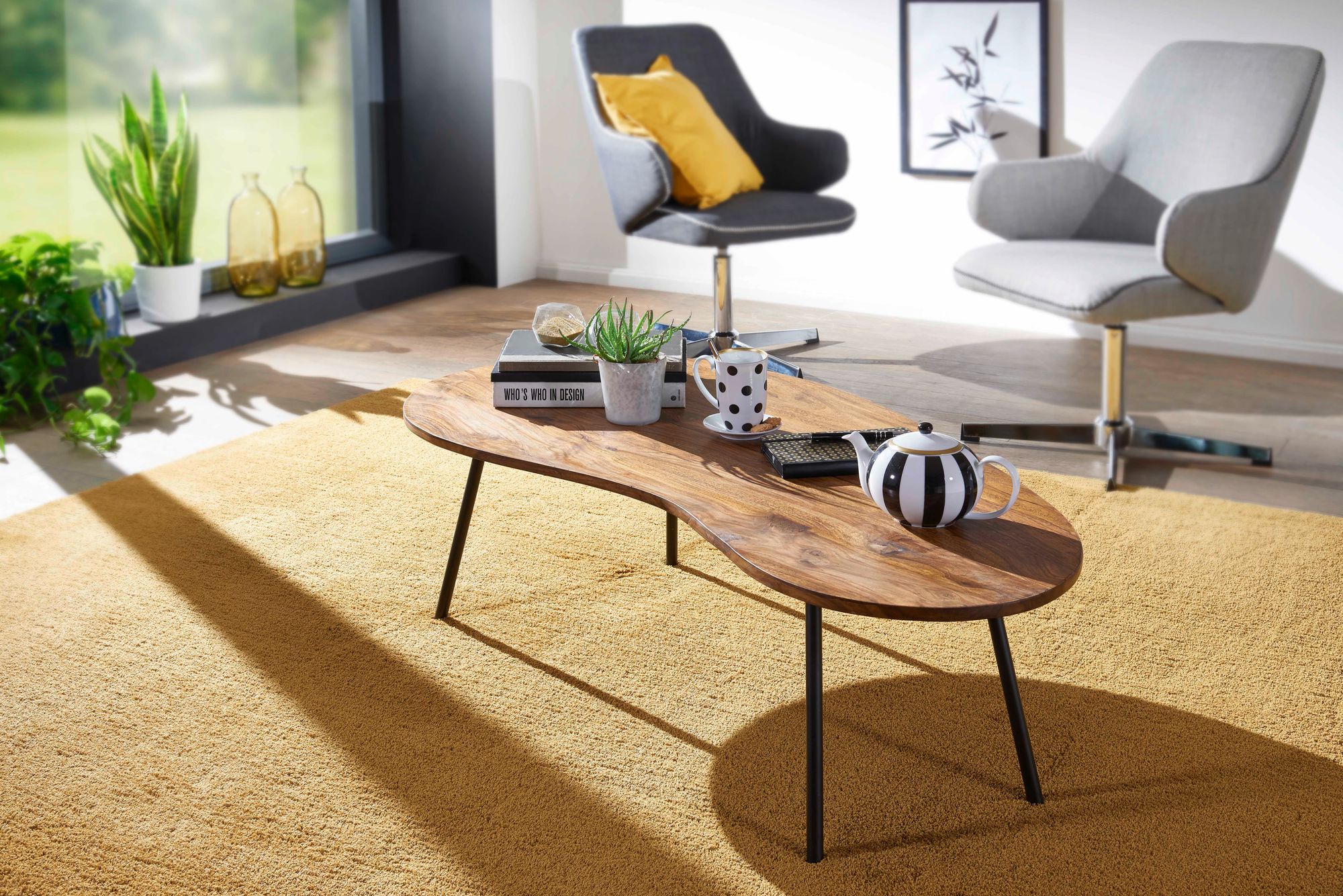 FineBuy Couchtisch FB50927 122x36x63cm Sheesham Nierentisch Tischbeine Metall – Ansicht 2