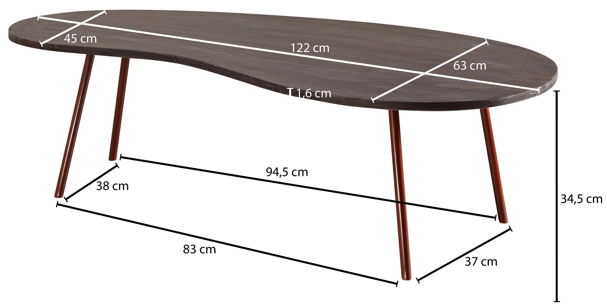 FineBuy Couchtisch Akazie Massivholz 122cm Wohnzimmertisch Retro Nierenform – Ansicht 3