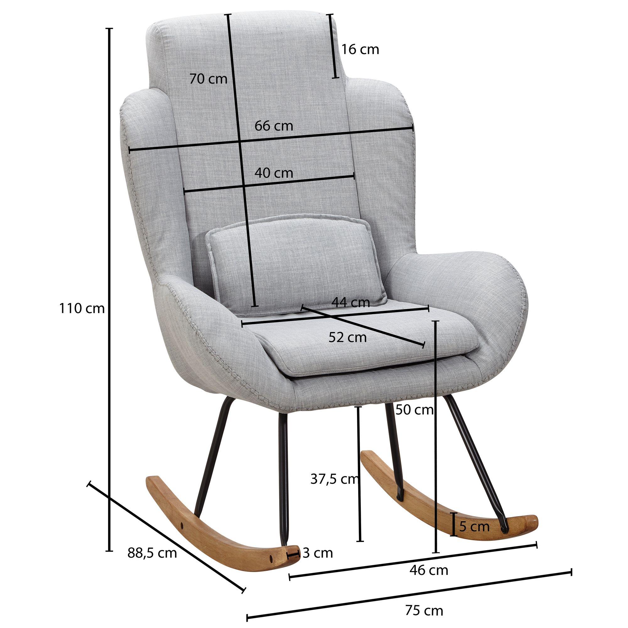 FineBuy Schaukelstuhl CAPRI Relaxsessel Schwingsessel Stoff Schwingstuhl Polster – Ansicht 3