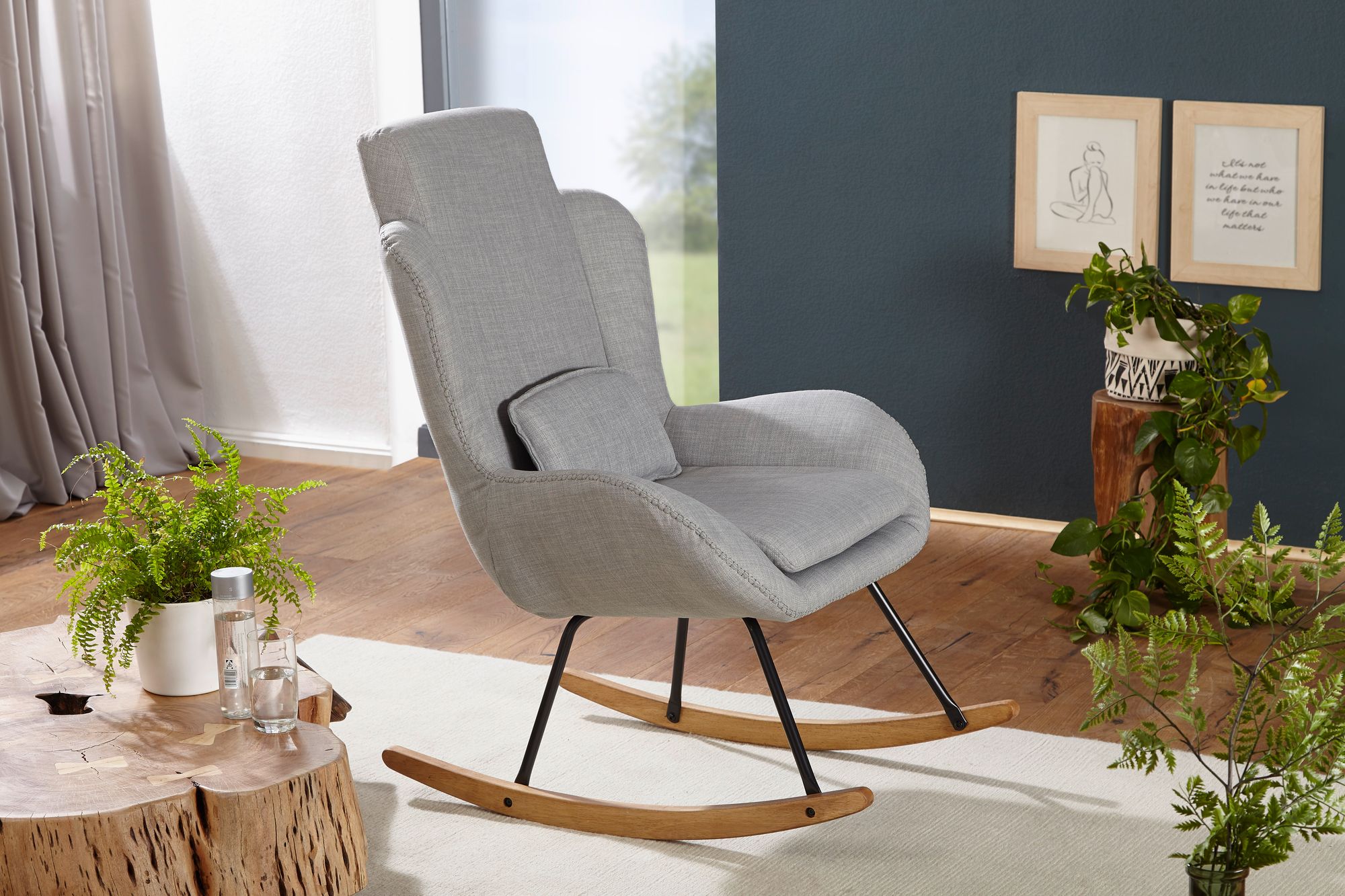 FineBuy Schaukelstuhl CAPRI Relaxsessel Schwingsessel Stoff Schwingstuhl Polster – Ansicht 4