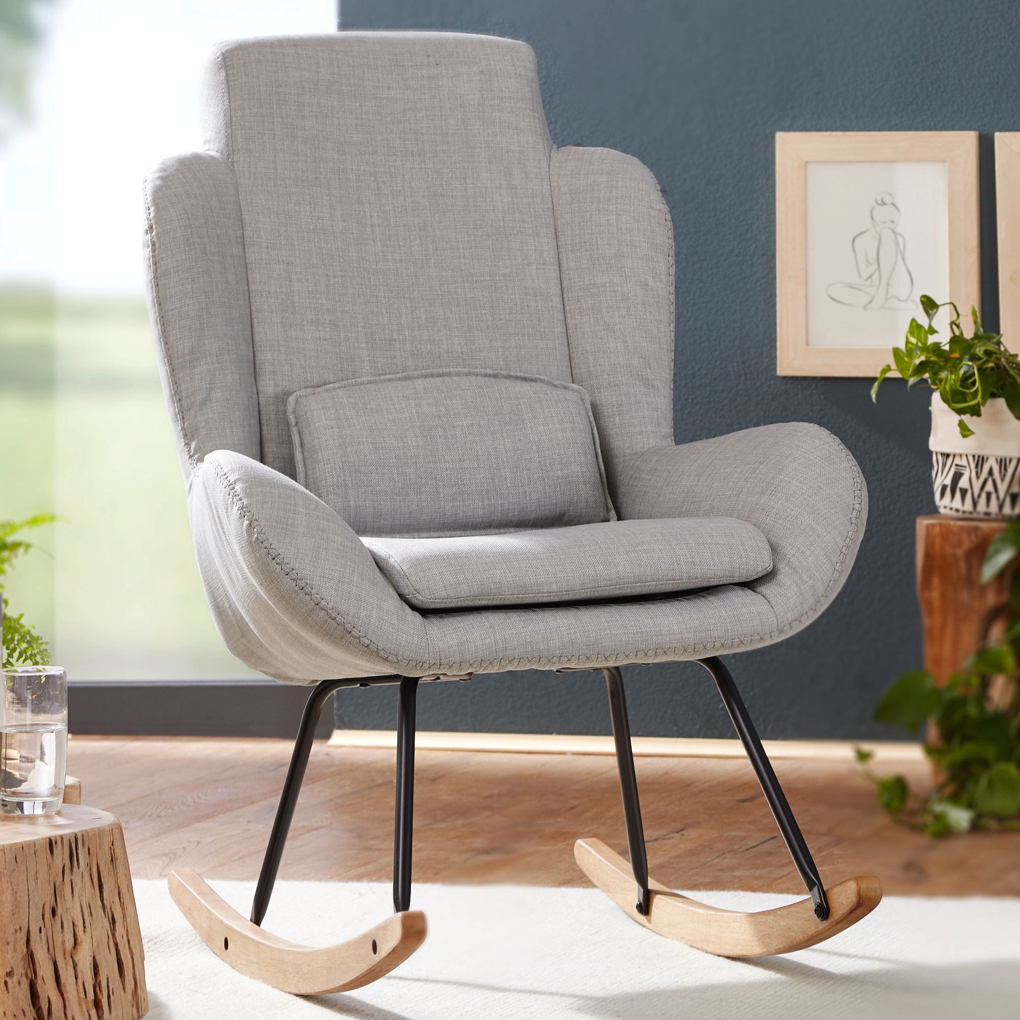 FineBuy Schaukelstuhl CAPRI Relaxsessel Schwingsessel Stoff Schwingstuhl Polster – Ansicht 1